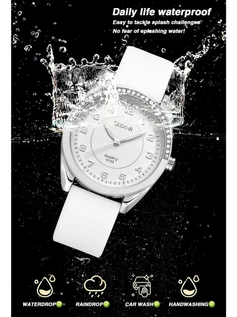 Women's White Silicone Strap Waterproof Analog Quartz Easy Read Dial Wrist Watch